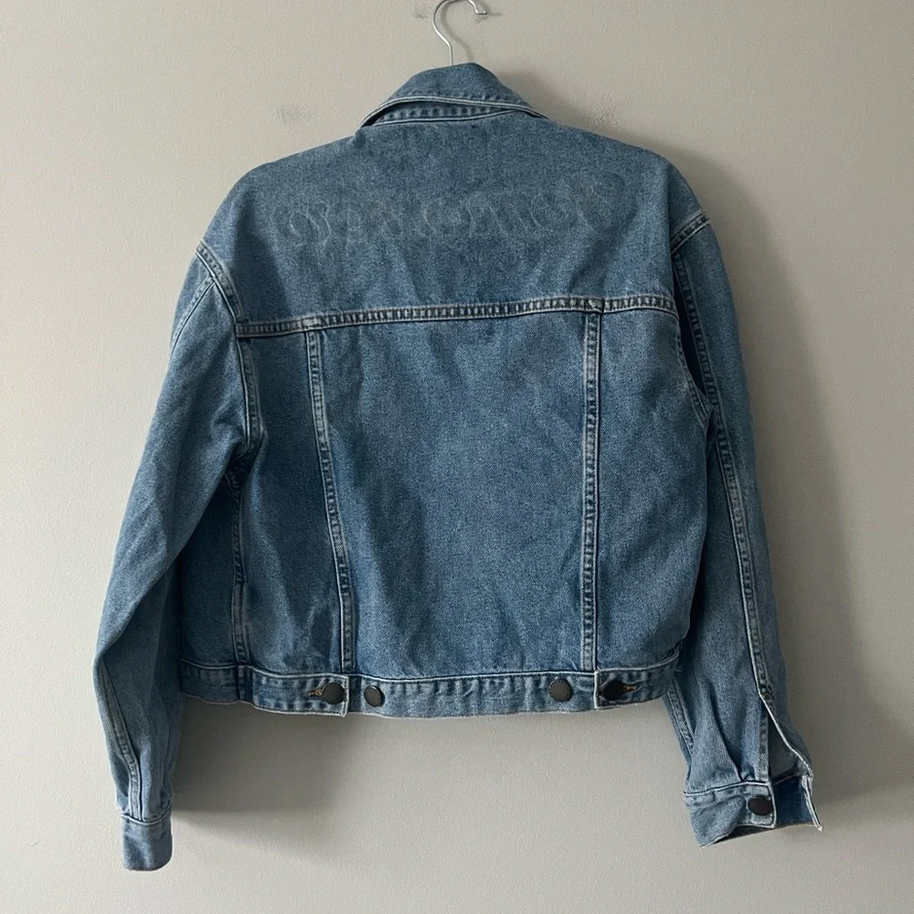 Maje Denim Jacket Waist Length Tonal Logo Back Size 38